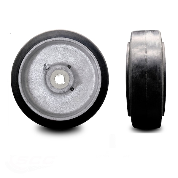 8" x 3" Rubber Tread on Cast Iron Keyed Drive Wheel - 22mm Bore -